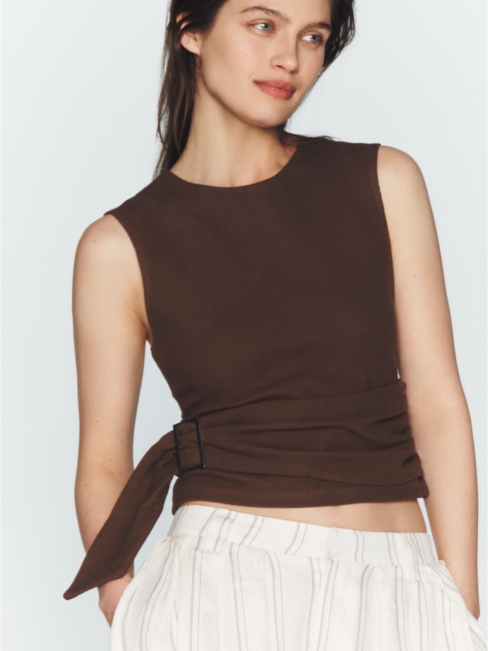 100% cotton Maeve Brown Sleeveless Tie-Waist Tank